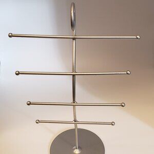 4 Tier Earring Bracelet Jewelry Display Silver Bar Metal Gray Tiered Scroll Wave